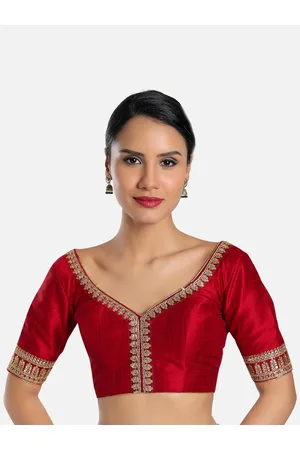 SALWAR STUDIO Women Maroon & Gold Embroidered Woven Design Saree Blouse