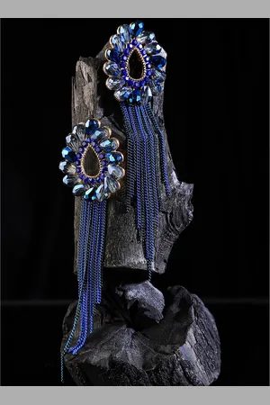 Yellow Chimes Women Blue Tear Drop Shaped Crystal Contemporary Drop Earrings