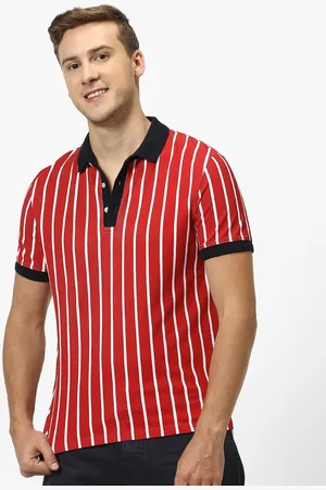 Celio Men Red & White Striped Polo Collar T-shirt