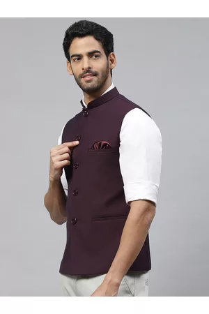 ESSAS club Men Checked Nehru Jacket with Pocket Square