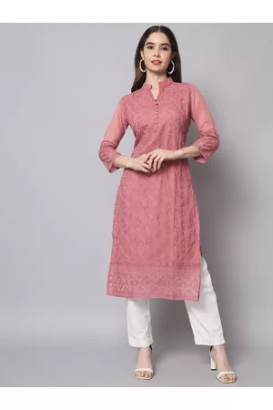HERE&NOW Women Peach-Coloured Ethnic Motifs Embroidered Georgette Kurta