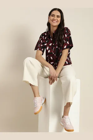 Invictus Women Brown & Black Printed Drop-Shoulder Sleeves Casual Shirt