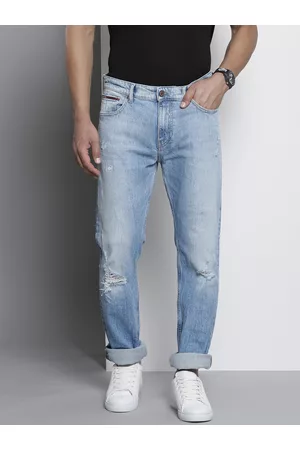 Tommy Hilfiger Men Blue Straight Fit Mildly Distressed Heavy Fade Stretchable Jeans