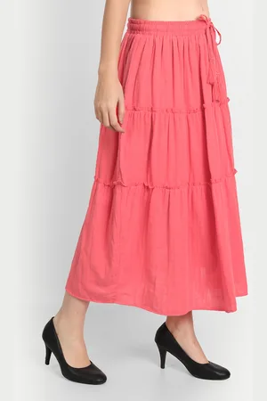 Aaruvi Ruchi Verma Women Orange Colored Solid Tiered Skirt