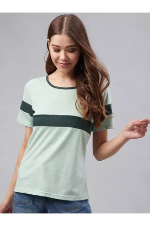 marie claire Women Green Striped Round Neck T-shirt