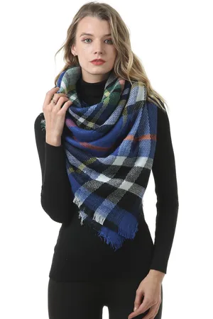 JC Collection Women Blue & White Checked Scarf