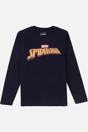 PROTEENS Typography Spider-Man Printed V-Neck Cotton T-shirt