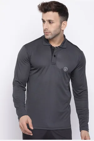 CHKOKKO Men Grey Polo Collar Applique Training or Gym T-shirt