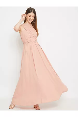 Berrylush Women Pink Halter Neck Crepe Maxi Dress