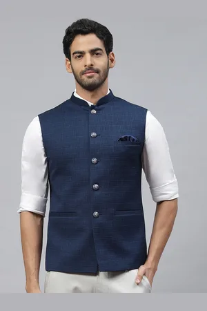 ESSAS club Men Checked Nehru Jacket with Pocket Square