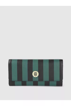 Tommy Hilfiger Women Teal & Black Striped Leather Two Fold Wallet