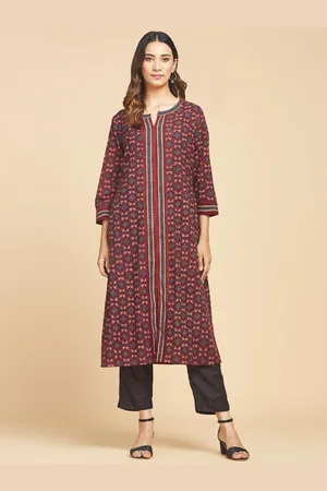 Fabindia Floral Round Neck A-Line Regular Kurta