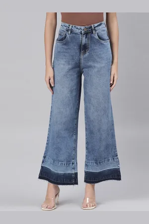 ZHEIA Women Blue Wide Leg High-Rise Heavy Fade Cotton Jeans