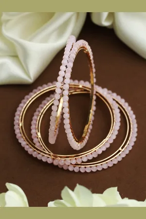 Priyaasi Set Of 2 Pink & Gold-Plated Beaded Bangles