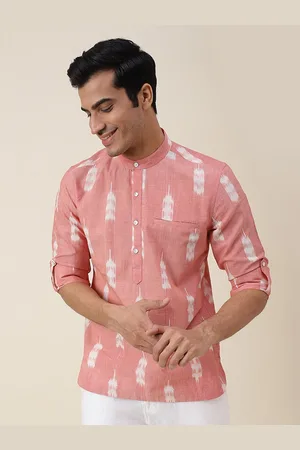 Fabindia Men Peach-Coloured Cotton Slim Fit Printed Casual Shirt