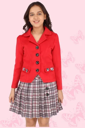 CUTECUMBER Girls Red & Grey Coat with Skirt Set