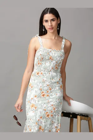 SHOWOFF Women Sea Green Floral Chiffon Maxi Dress