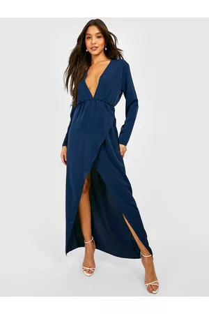 Boohoo Teal Blue Wrap Long Sleeve Maxi Dress