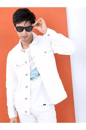 LocoMotive Men White Solid Denim Jacket