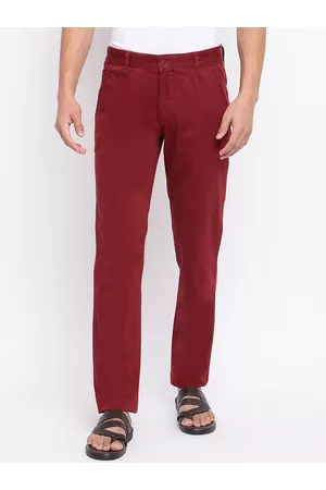 Fabindia Men Maroon Slim Fit Trousers