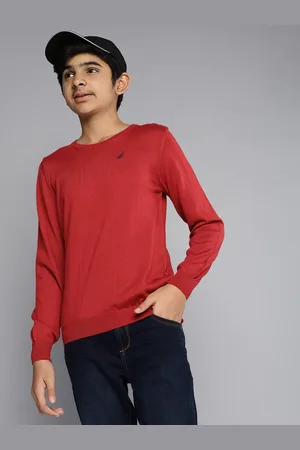 Nautica Boys Red Solid Round Neck Pullover