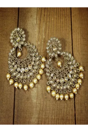 I Jewels Gold-Toned & Navy Blue Classic Chandbalis Earrings