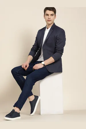 Invictus Men Self Design Notched Lapel Slim Fit Blazer