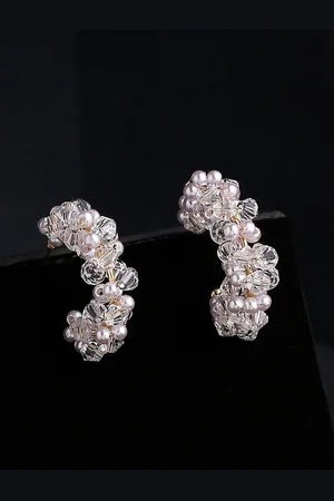 Yellow Chimes Women Gold-Plated & White Contemporary Half Hoop Earrings