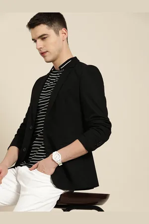 Invictus Men Black Textured Slim Fit Single Breasted Blazer