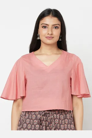 Fabindia Peach-Coloured Flared Sleeve Crop Top