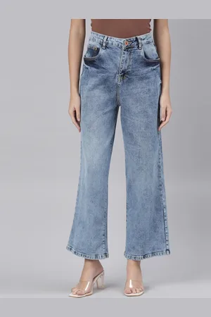 ZHEIA Women Blue Wide Leg High-Rise Heavy Fade Stretchable Jeans