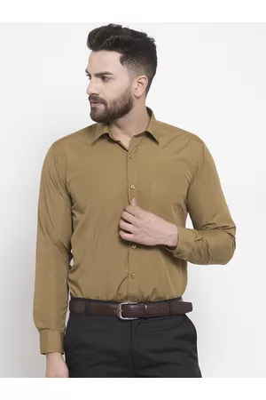 English Navy Men Khaki-Coloured Slim Fit Solid Formal Shirt
