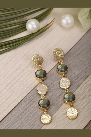 Berserk Gold Plated Labrodorite Disc Drop Earrings