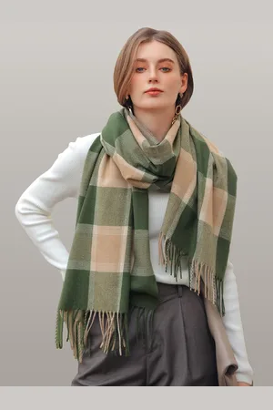 JC Collection Women Green & Orange Checked Scarf