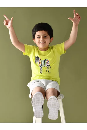 Anthrilo Boys Yellow & Grey Printed Cotton T-shirt with Shorts