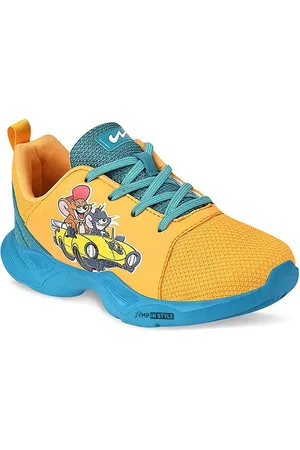 Campus Unisex Kids Mustard & Turquoise Blue Textured Mesh Tom & Jerry Running Shoes