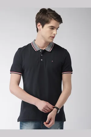 Celio Men Navy Blue Solid Slim Fit Polo Collar Pure Cotton T-shirt