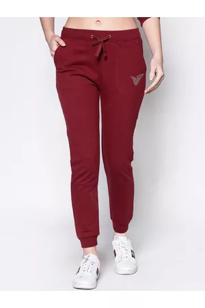Sera Women Burgundy Solid Regular Fit Cotton Fleece Joggers