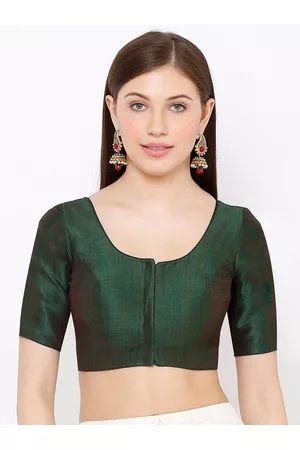 SALWAR STUDIO Women Green Solid Silk Readymade Saree Blouse