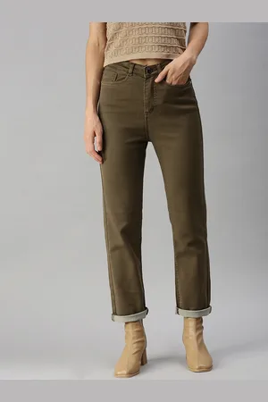 SHOWOFF Women Khaki Straight Fit High-Rise Jeans