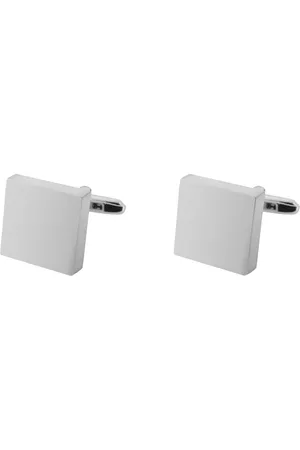 The Tie Hub Men Silver-Toned & White Square Plain Cufflinks