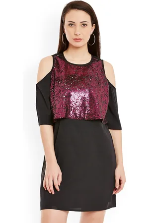 Sera Women Magenta & Black Sequinned A-Line Dress