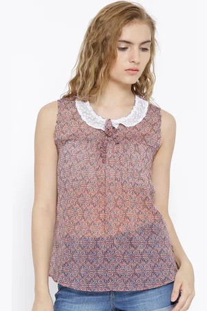 Sera Women Coral Printed Semi Sheer Top