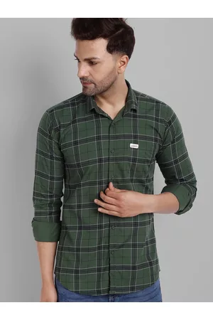 Majestic Men Green Slim Fit Tartan Checks Checked Cotton Casual Shirt