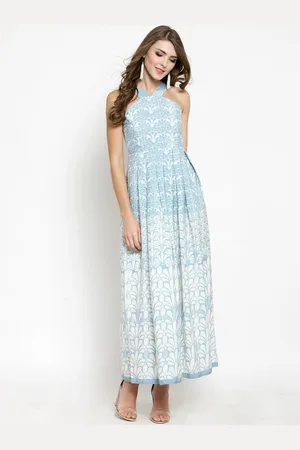 Sera Women Blue & White Printed Maxi Dress