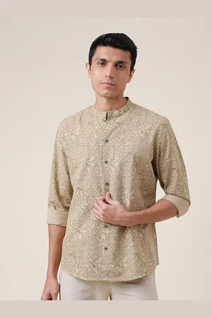 Fabindia Men Brown Slim Fit Floral Printed Casual Shirt