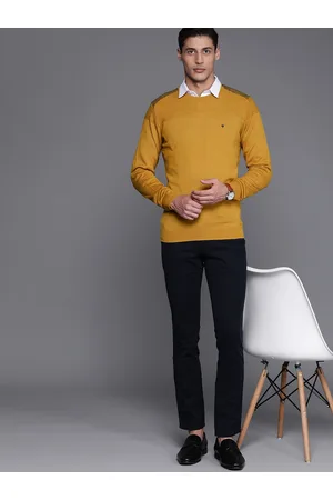 Louis Philippe Men Mustard Yellow Solid Pullover