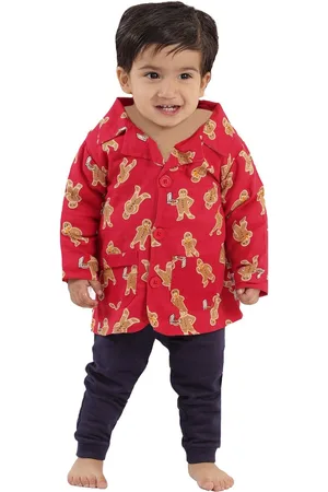 The Mom Store Boys Printed Cotton Shirt with Pyjama Set