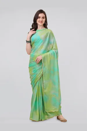 Mirchi Fashion Green & Blue Tie and Dye Sequinned Saree