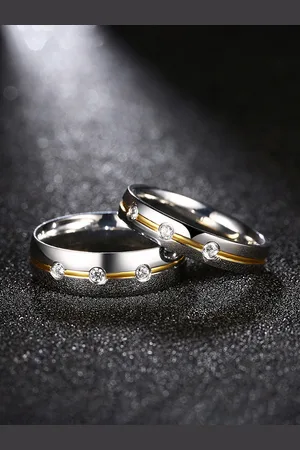 Yellow Chimes Set Of 2 Silver-Plated White Crystal-Studded Proposal Couple Rings
